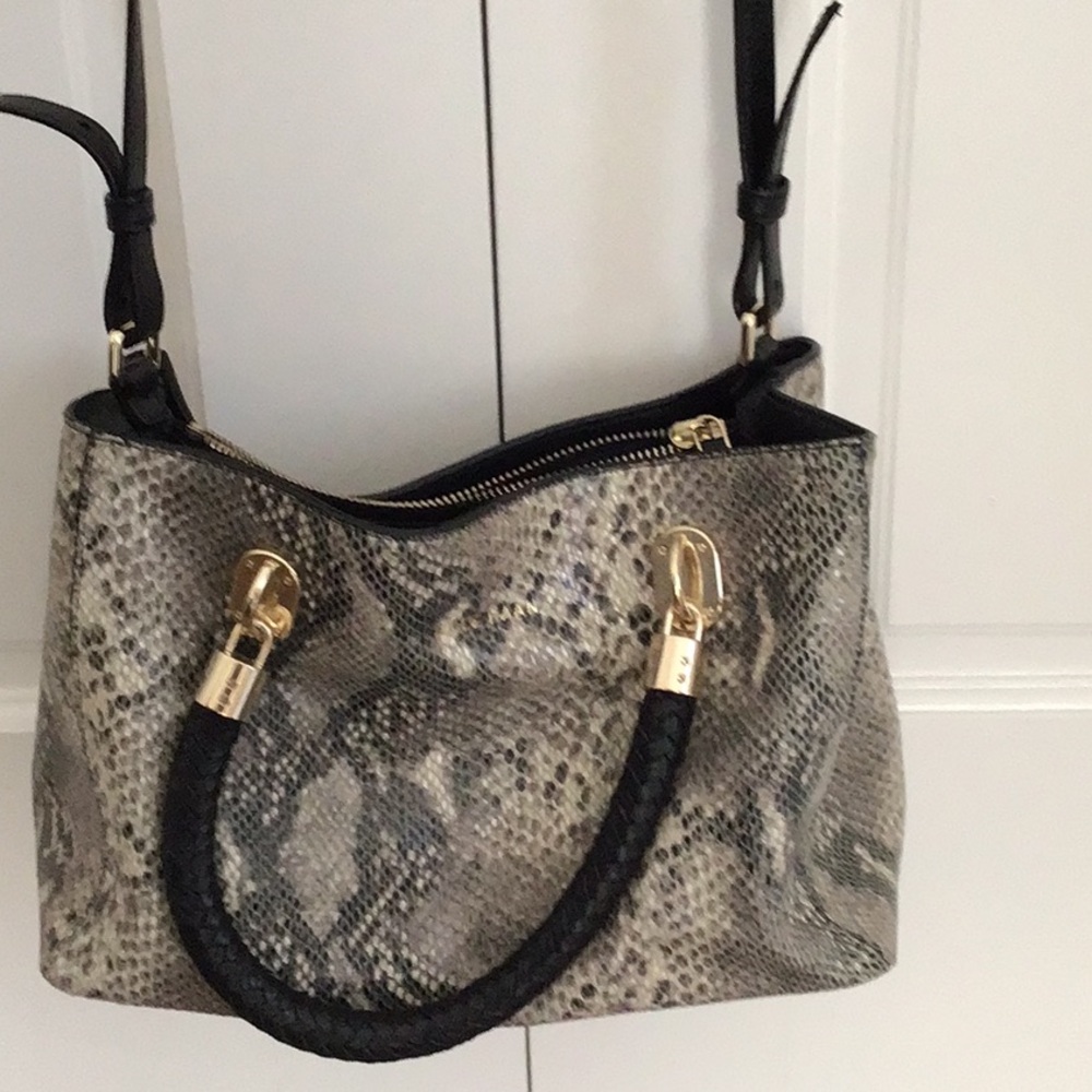 Cole Haan Black and Cream Shoulder Bag with Snakeskin Pattern